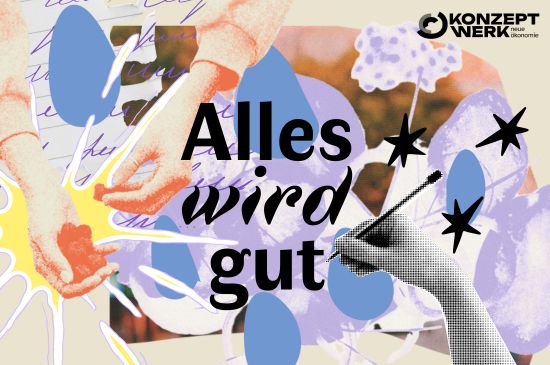 Alles wird gut Collage mit Händen, Tränen, Sternen, Brombeeren